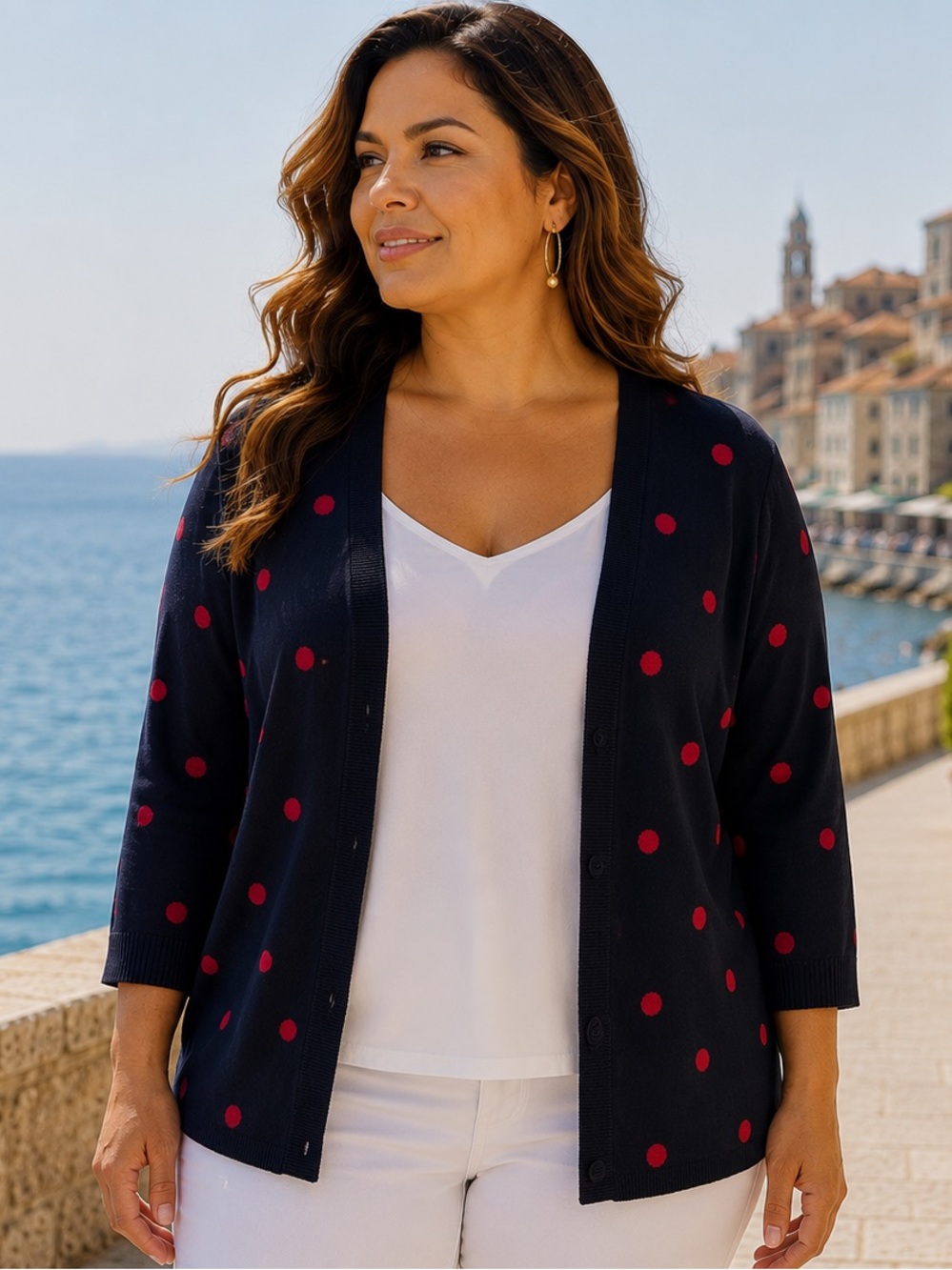 Talbots Navy and Pink Polka Dot Sweater